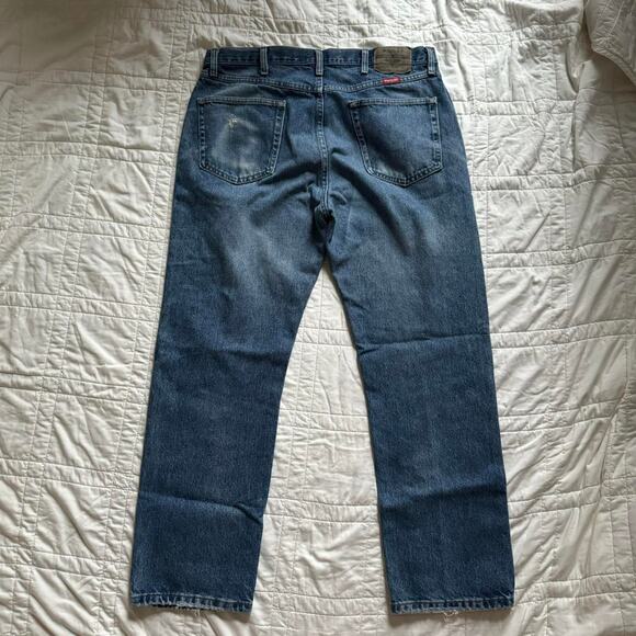 wrangler Straight leg distressed faded jeans sz 38x32 cowboy western workwear - Picture 5 of 8